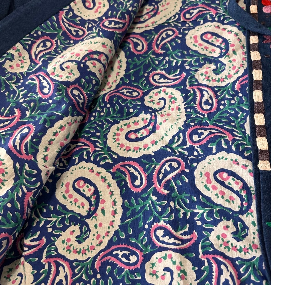 Alix of Bohemia Cabana Jacket Size Large Blue Floral Embroidered Linen Tie Front - Picture 12 of 12